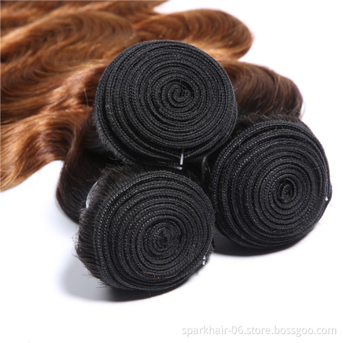 9a 100g SPARK Remy Human Hair Weaving Bundle for Women Weave Hair Extension Brazilian Ombre Black Brown Body Wave 1b/30